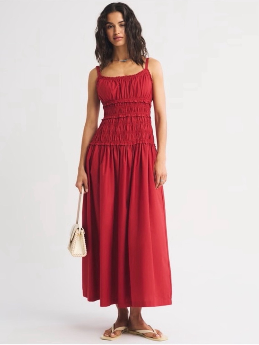Abercrombie & Fitch Red Smocked Maxi Dress